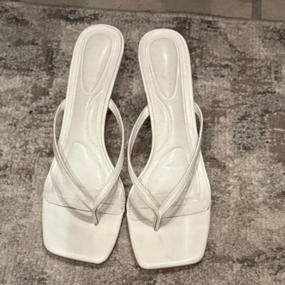 White Thong Heeled Sandals - Picture 1 of 2